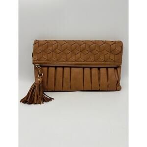 Urban Expressions Brown Camel Folding Faux Leather Clutch Purse Pocketbook
